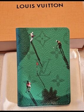 Authentic Louis Vuitton Green Golf-Print ID Card Wallet New